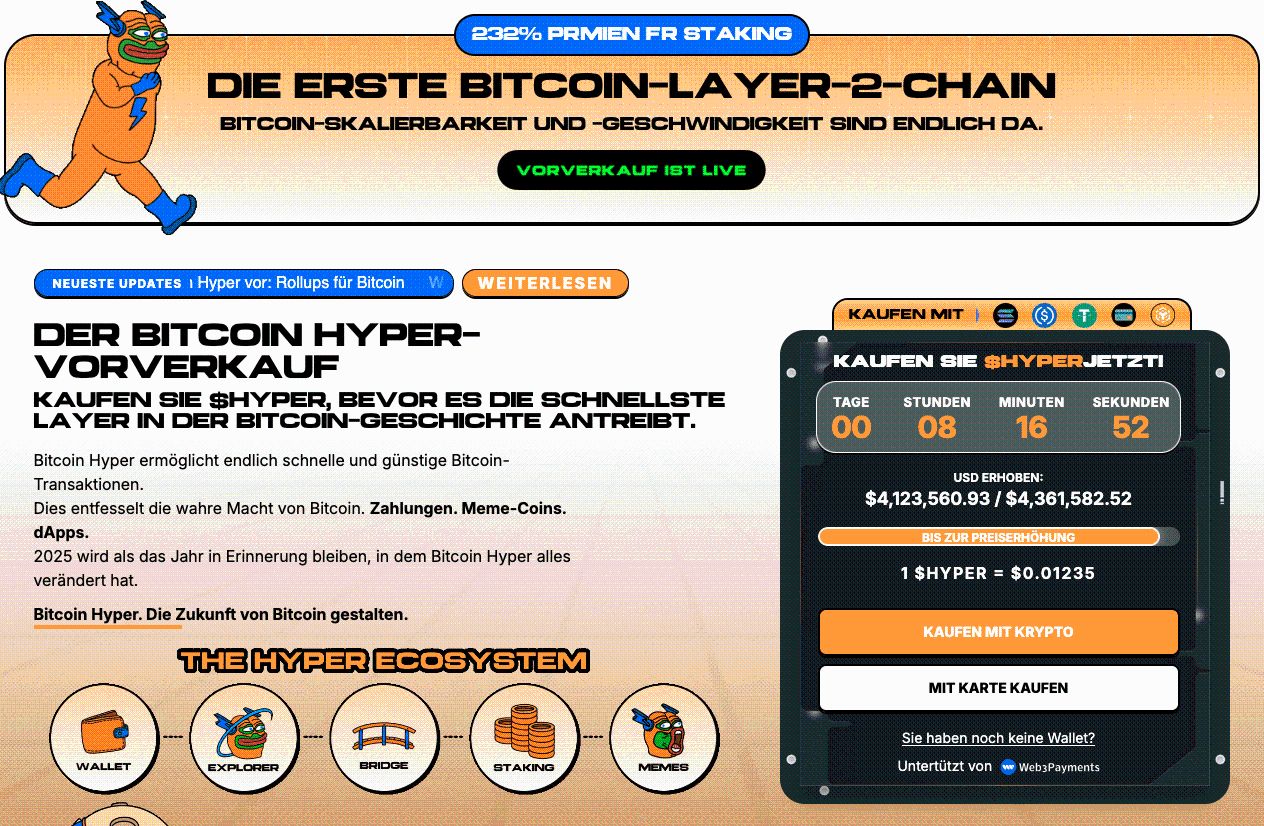 Bitcoin Hyper Presale knackt 4 Millionen Dollar Marke – darum sehen viele HYPER jetzt als Top-Altcoin für August image 1