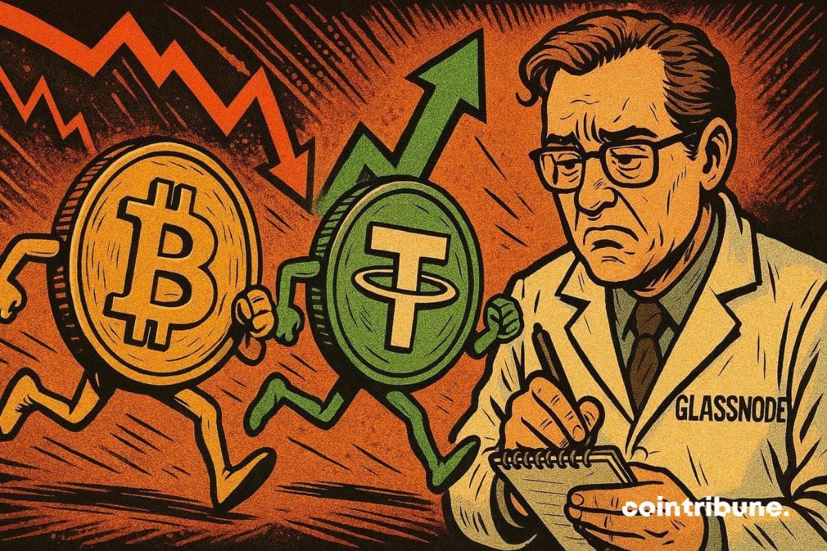 De acordo com a Glassnode, o Bitcoin apresenta uma forte correlação negativa com o USDT