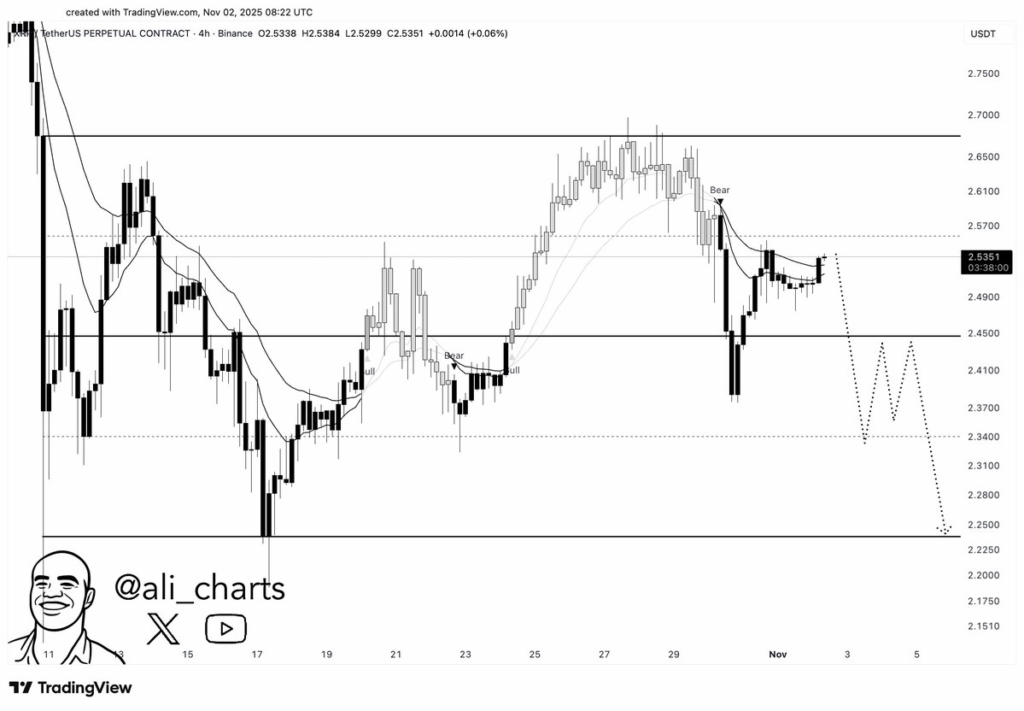 سعر الريبل XRP مُعرض لخطر الانهيار إلى 2.2 دولار، وإليك السبب image 0