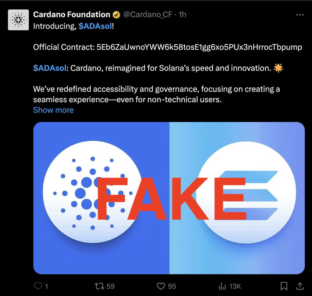 Akun X Cardano Foundation yang diretas memposting token palsu, pemberitahuan gugatan SEC palsu image 1