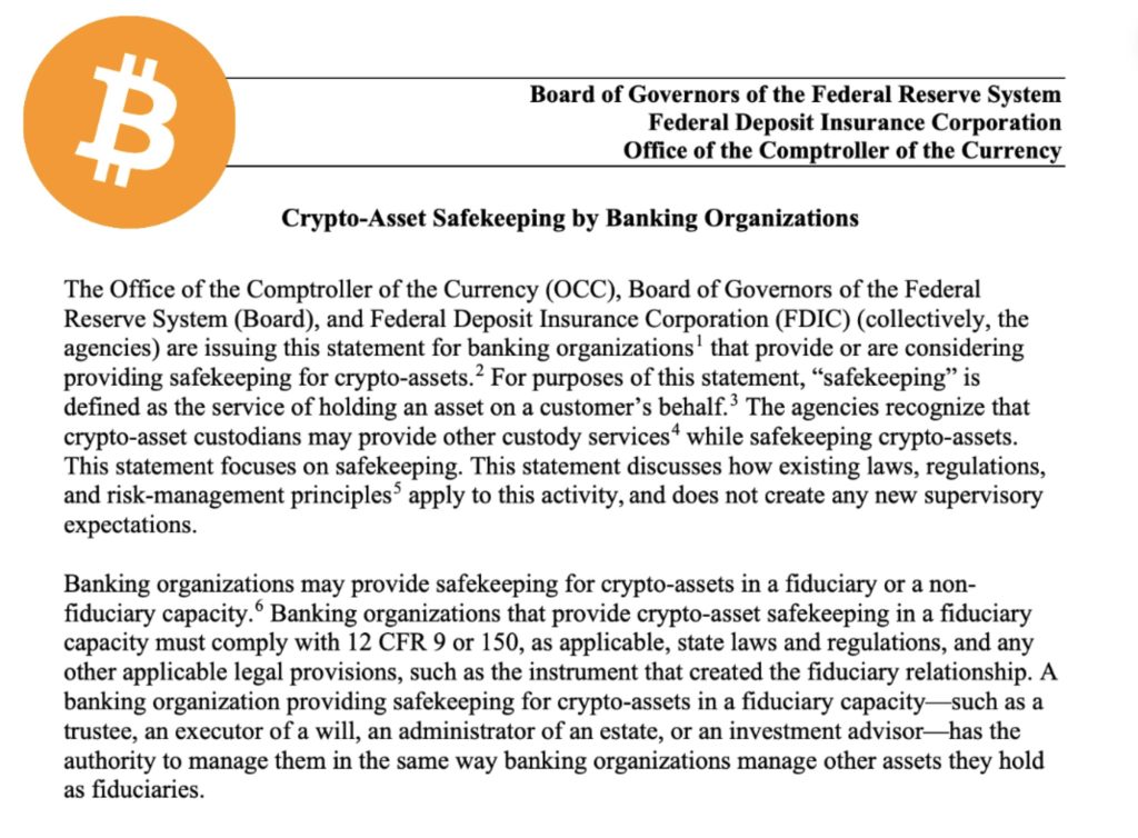 USA : Les banques peuvent enfin stocker Bitcoin et cryptos image 1