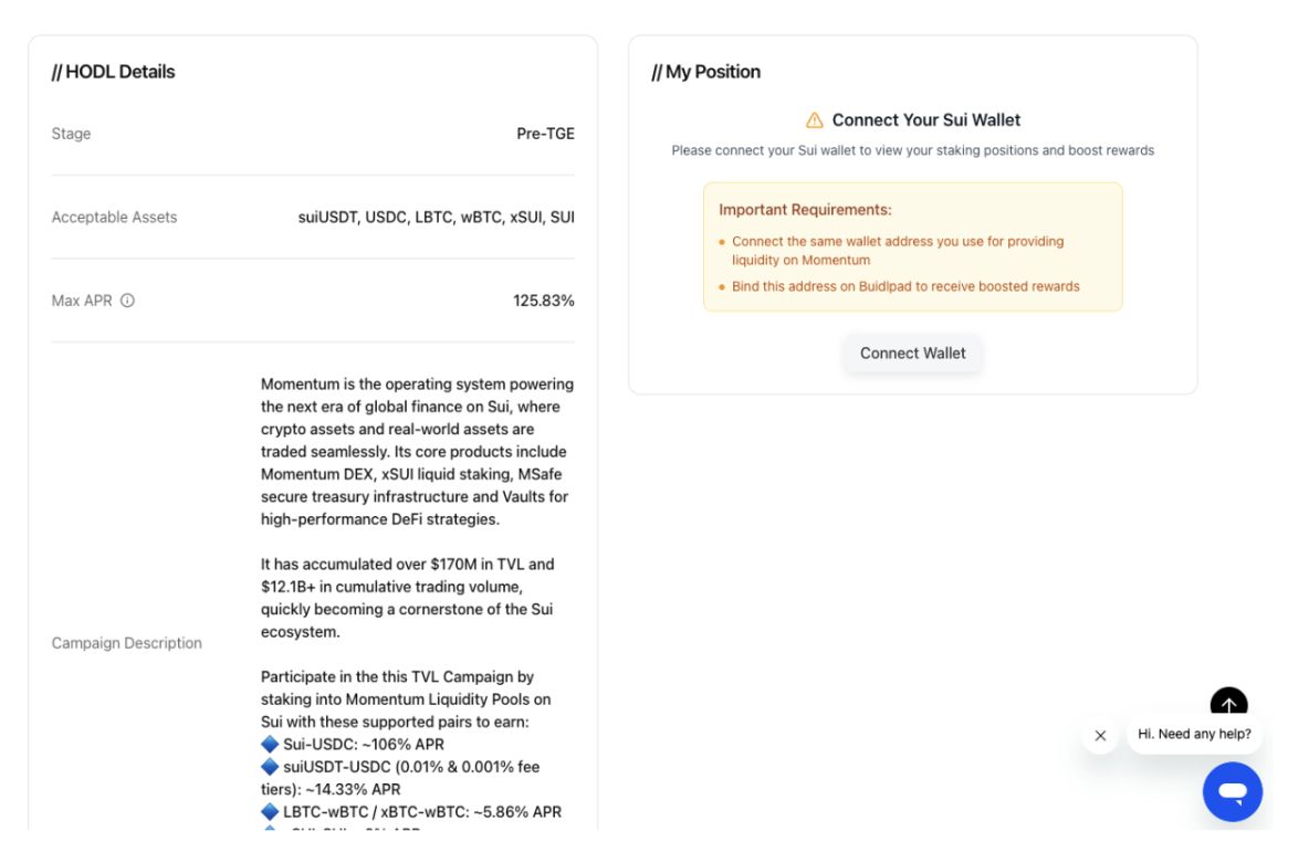 Momentum nakipagtulungan sa BuidlPad upang ilunsad ang HODL earning event, na may pinakamataas na taunang kita na maaaring umabot ng 155% image 3