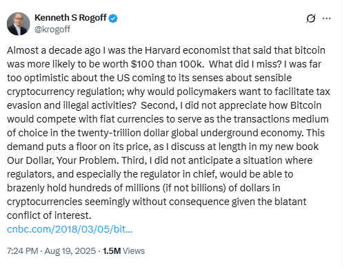 Harvard Economist Admits Bitcoin Prediction Was Wrong image 1