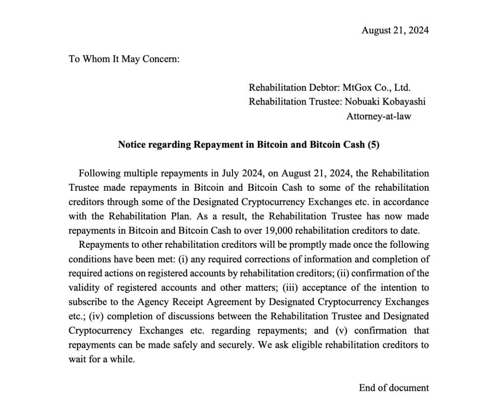 MtGox Repayments Continue: 19,000 Creditors Receive Bitcoin and BCH image 1