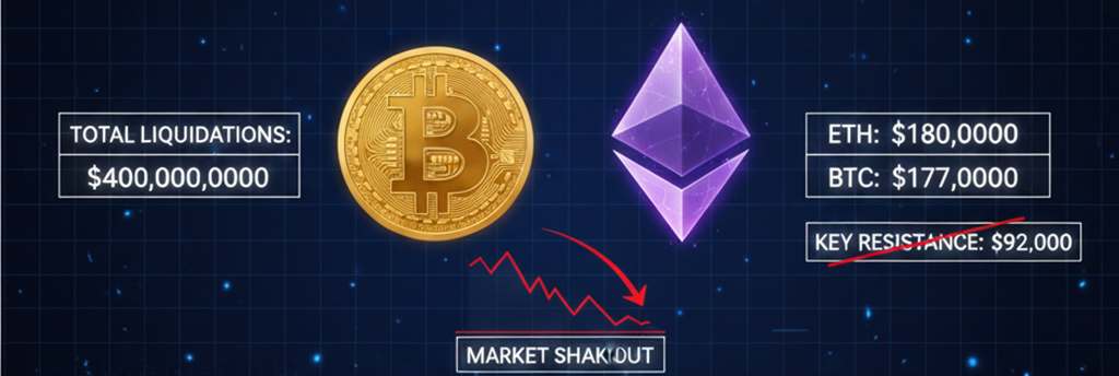 Liquidaciones Cripto de $400 Millones Sacuden a BTC y ETH — ¿Reinicio o Evasión de Riesgo?