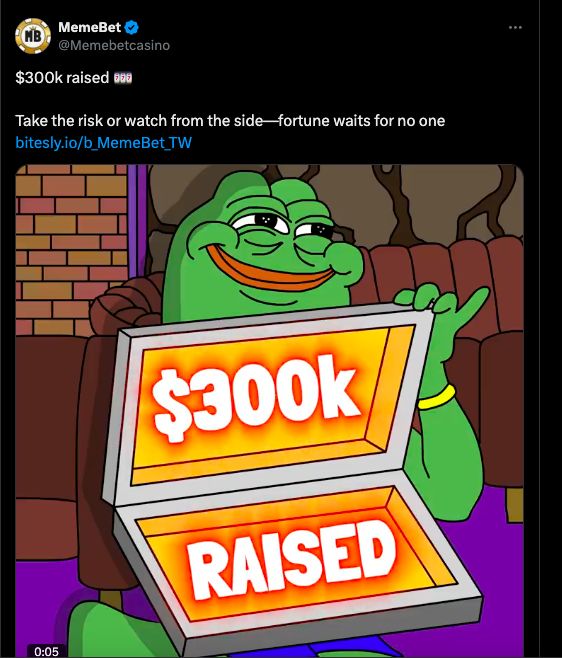 Crypto’s First Meme Coin Casino Memebet Surges Past $300,000 In Presale As Meme Coin Market Soars 18% image 1