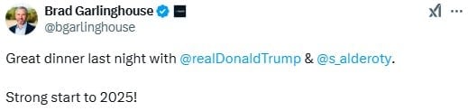Ripple CEO Confirms Dinner Meeting With Trump at Mar-a-Lago image 1