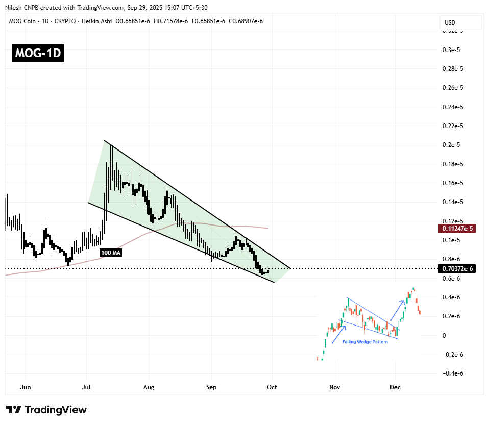 Mog Coin (MOG) maintient un support clé – Ce schéma déclenchera-t-il une cassure à la hausse ? image 1