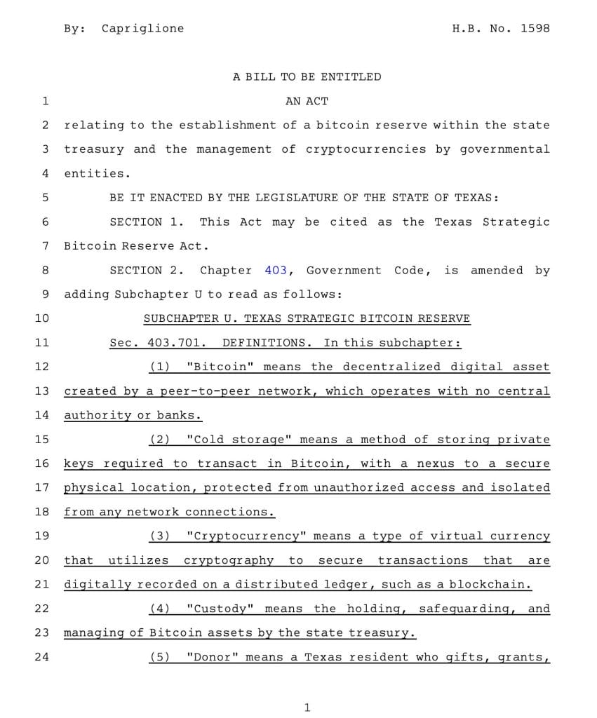 Texas Rep. Giovanni Capriglione Files Proposal for Strategic Bitcoin Reserve image 1