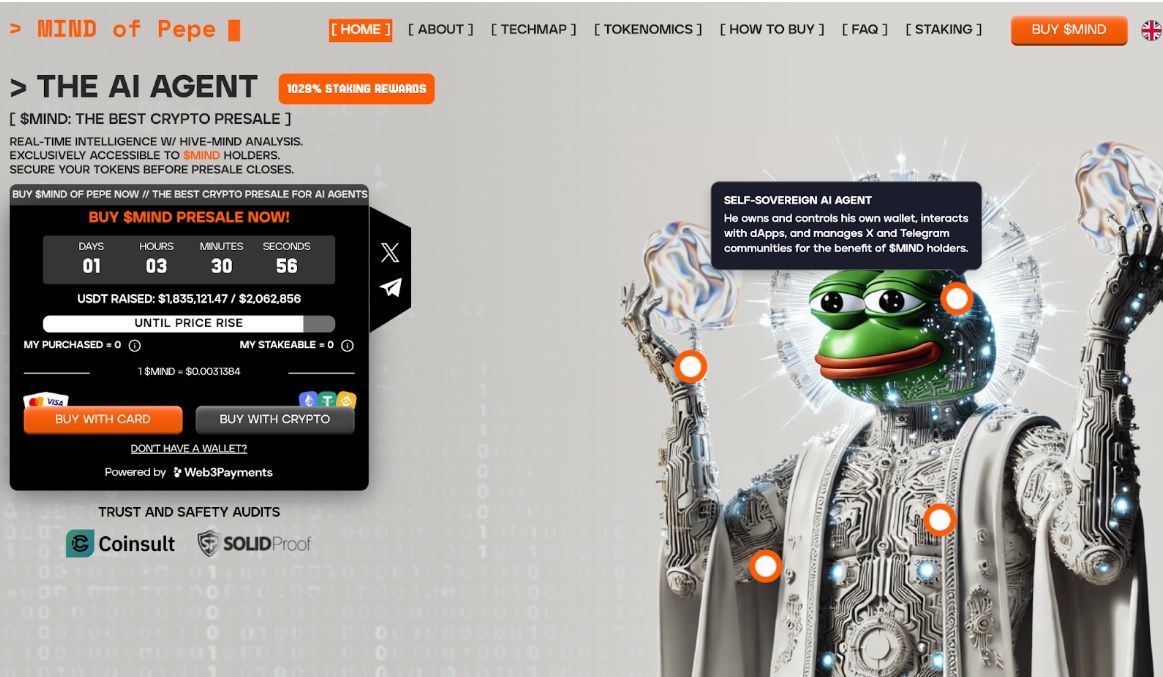 1,8 million de dollars levés en 48 heures de prévente : MIND of Pepe, l’agent IA qui révolutionne la crypto image 0