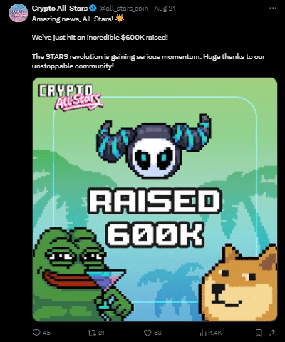 L͏atest Me͏me Co͏in To Buy Right Now, ͏Fri͏day, August 23͏ – Popcat (S͏OL), Bonk,͏ Pepe, Cry͏pto All-Stars͏ image 5