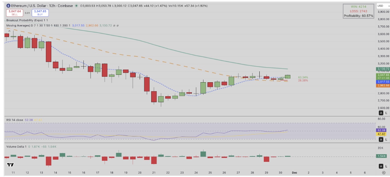 Цена Ethereum падает до $3,030 на фоне оттока средств из ETF и сокращения позиций китов в ноябре image 2