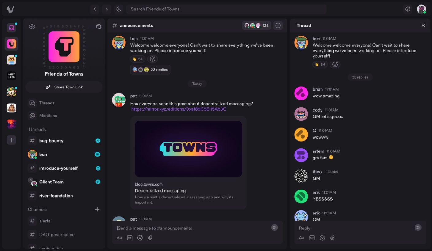 Discord の分散型バージョン? Towns は a16z からの追加投資によって、オンチェーン ソーシャル ネットワーキングの呪いを打ち破ることができるでしょうか? image 0