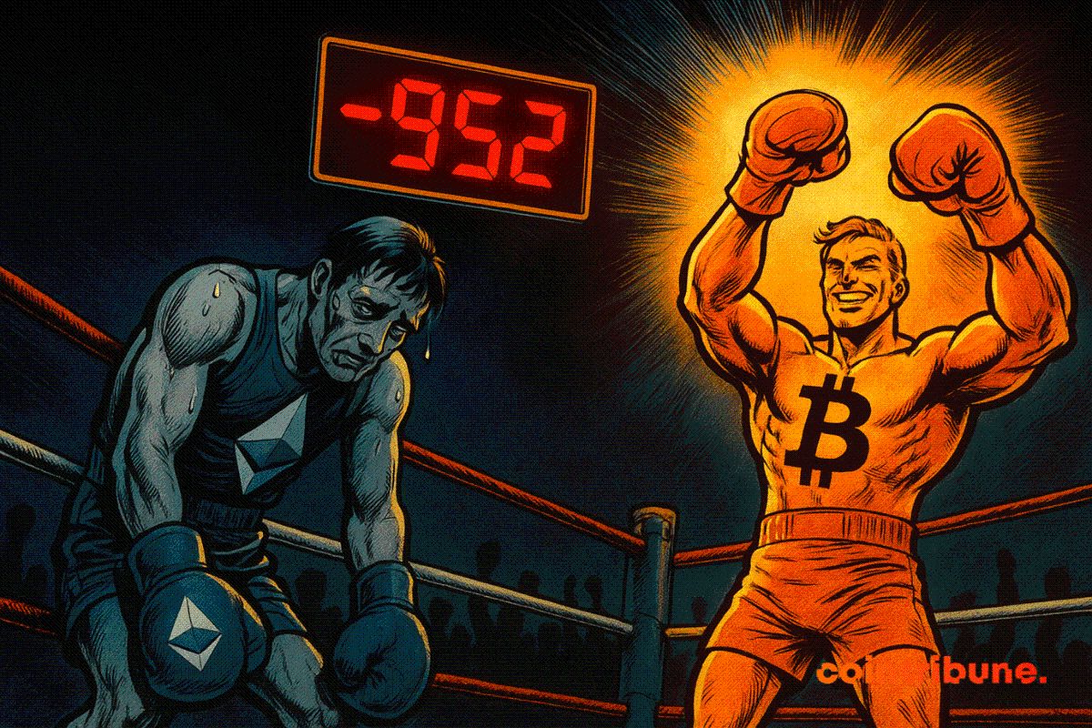 Ether ETFs Face $952M Outflows as Bitcoin Funds Gain Flows