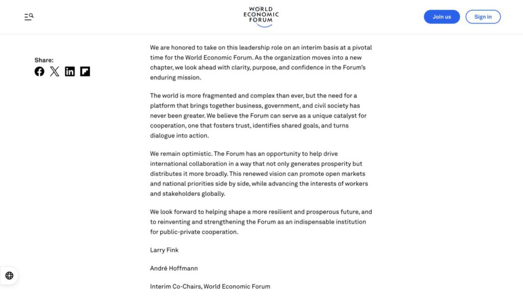 Larry Fink dari BlackRock Ditunjuk sebagai Co-Chair Interim World Economic Forum, Ini Detailnya! image 0