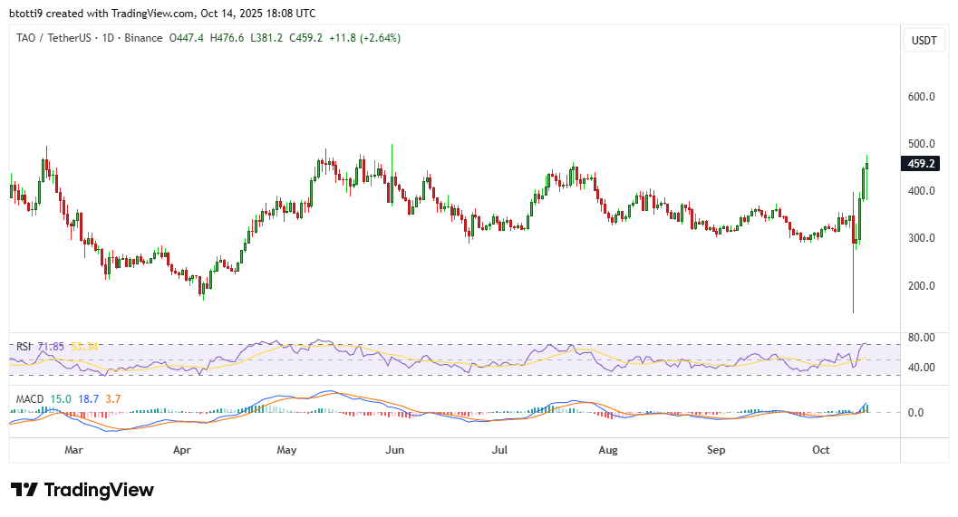 El precio de Bittensor sube un 12% mientras TAO desafía la caída del mercado image 1
