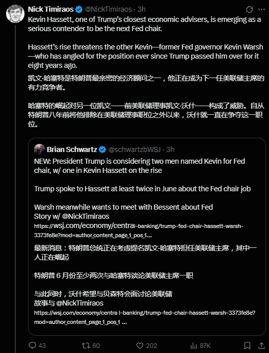 下一任美联储主席，两个“凯文”激斗，贝森特坐山观虎 image 1