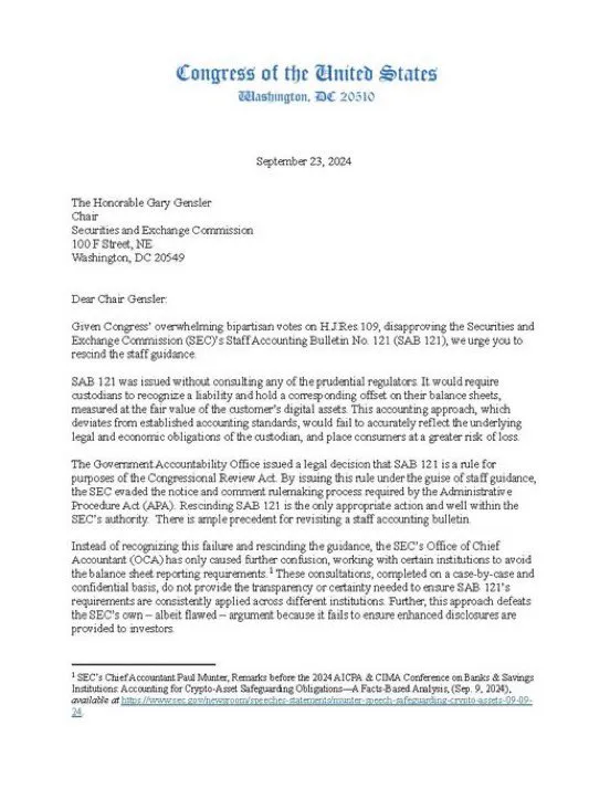 Congress members ask SEC to allow banks to custody Bitcoin image 0