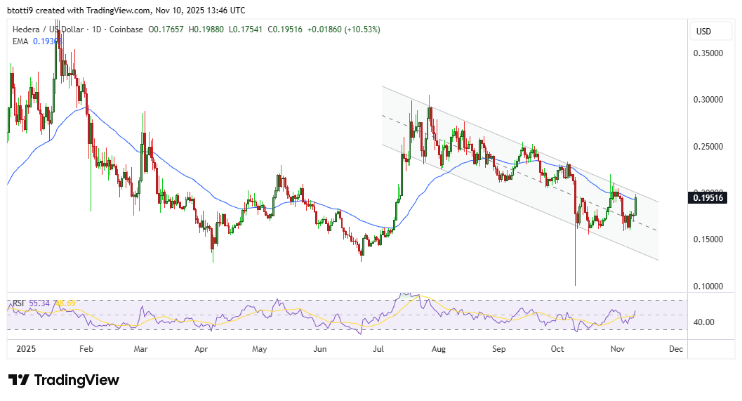 HBAR teste à nouveau le niveau de résistance de 0,20 $ dans le contexte de la cassure du prix Hedera image 1