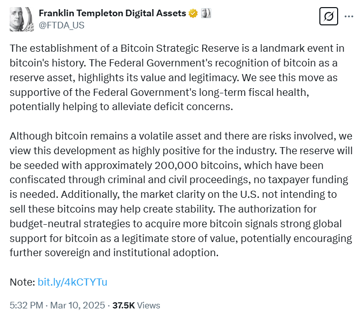 Comment une réserve américaine de bitcoins pourrait stimuler l’économie : Franklin Templeton image 0