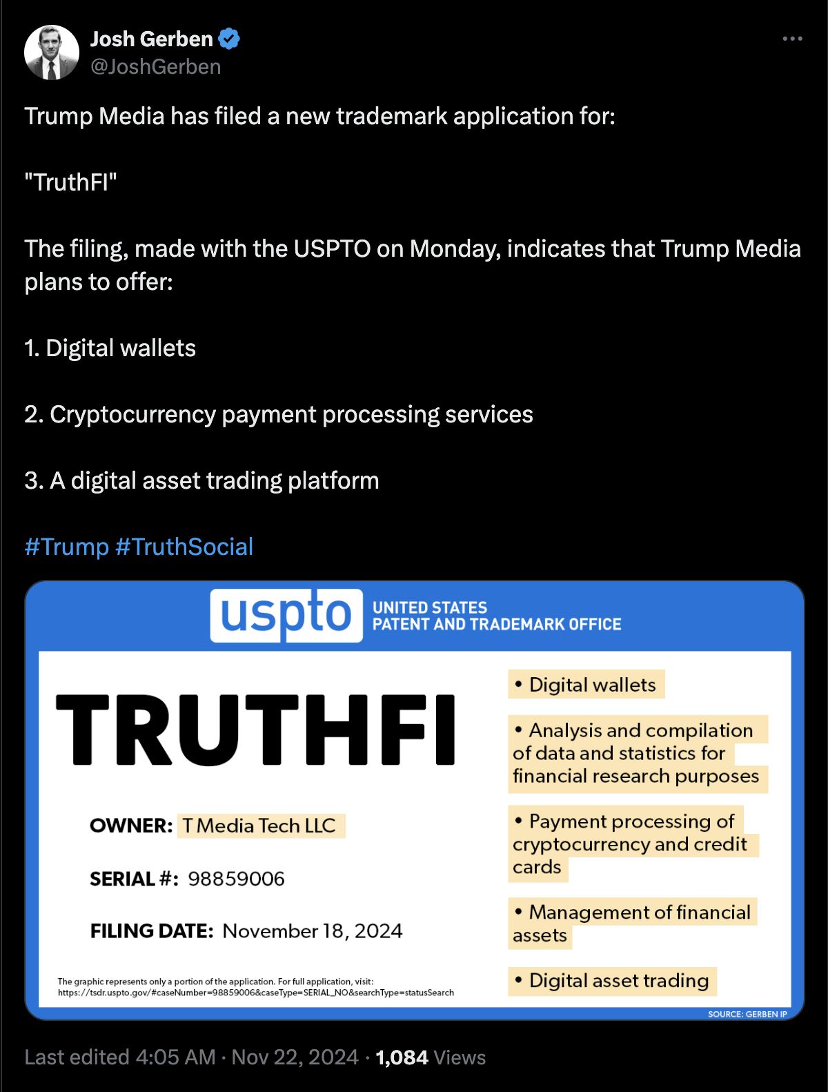 川普媒體進軍加密貨幣市場,註冊商標「TruthFi」包含數位錢包與加密支付服務 image 2