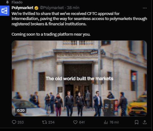 Polymarket recebe aprovação dos reguladores e volta a operar nos EUA