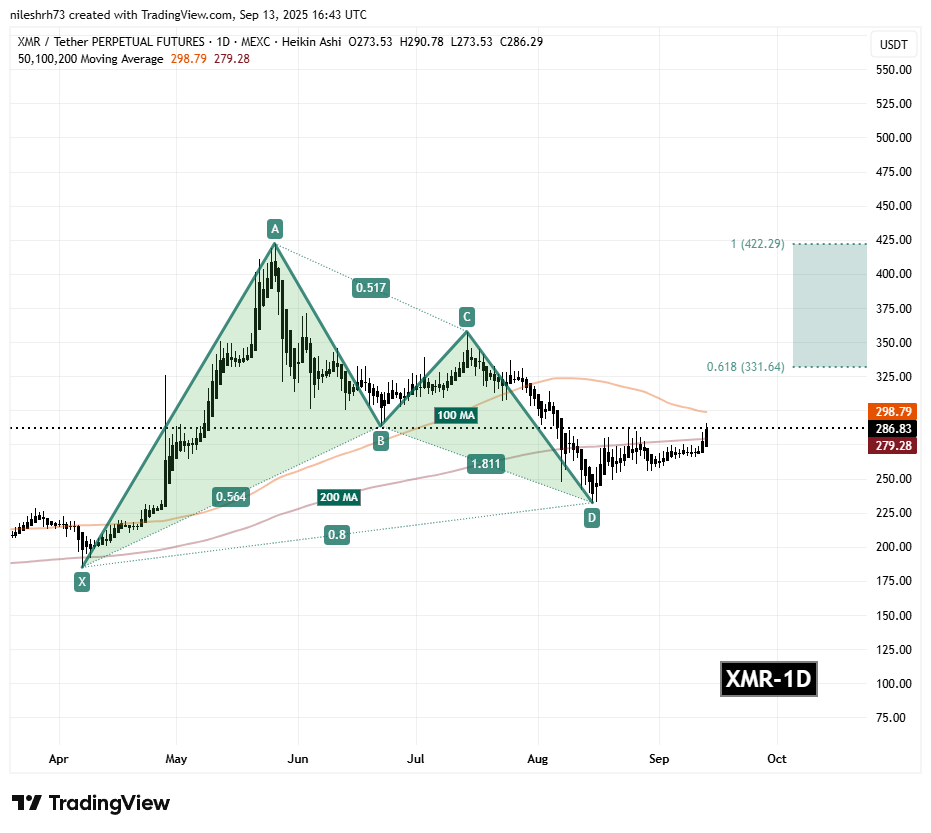 Monero (XMR) pode subir ainda mais? Padrão harmônico chave sinaliza potencial movimento de alta image 1