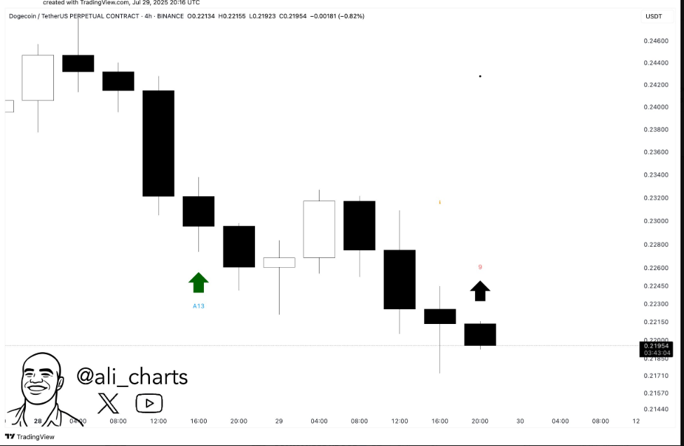 Dogecoin Faces Bearish Pressure Near $0.22 Amid Technical Indicators Suggesting Possible Further Decline image 1