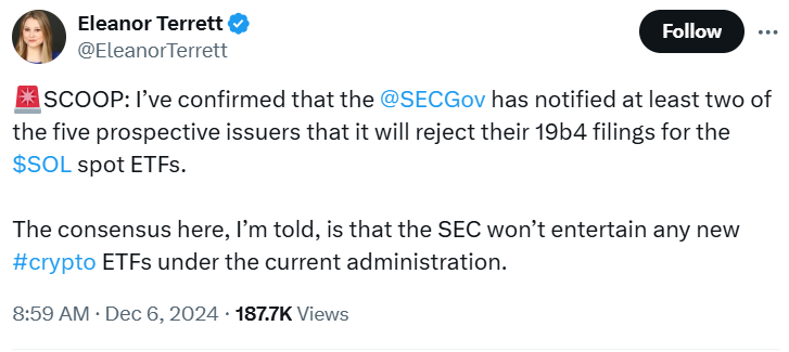 SEC to Reject Solana ETF Applications Delaying Approval image 0