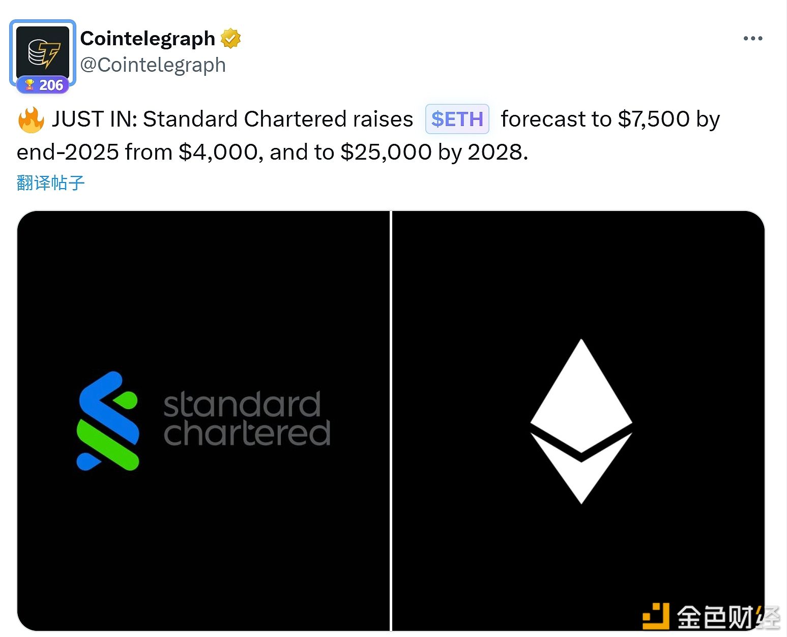 Standard Chartered Bank memprediksi harga Ethereum akan naik dari $4.000 menjadi $7.500 pada akhir 2025