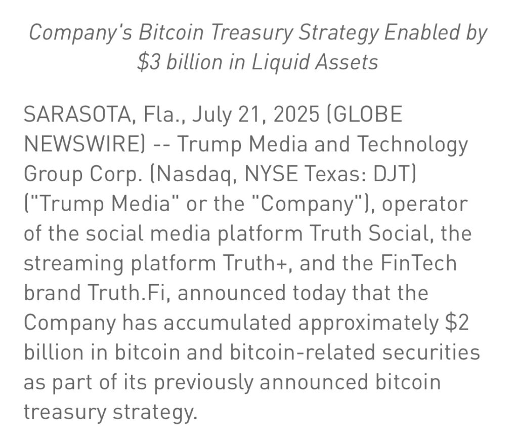 Trump Media confirme son virage crypto avec 2 milliards $ en Bitcoin image 3