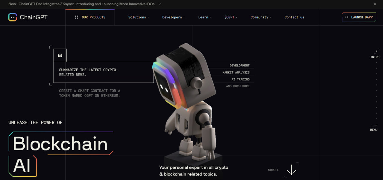 ChainGPT (CGPT) là gì? Toàn tập về nền tảng LaunchPad và cung cấp các sản phẩm AI trên Web3ChainGPT là gì?ChainGPT hoạt động như nào?Sản phẩm của Cha image 1