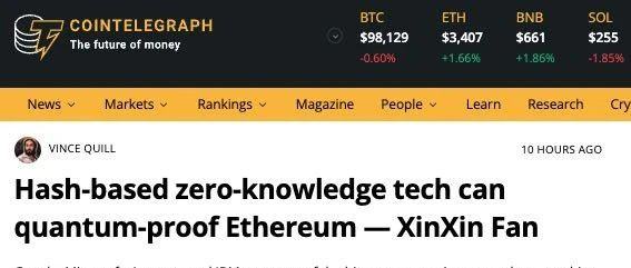 Tiến sĩ Xinxin Fan, Giám đốc Nghiên cứu và Phát triển của IoTeX, đã giành giải thưởng Bài báo xuất sắc nhất tại ICBC với nghiên cứu về an toàn lượng tử, và sẽ được áp dụng đầu tiên trên mạng lưới blockchain của IoTeX.