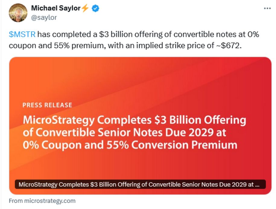 MicroStrategy hoàn tất việc huy động 3 tỷ đô la để mua thêm Bitcoin image 0