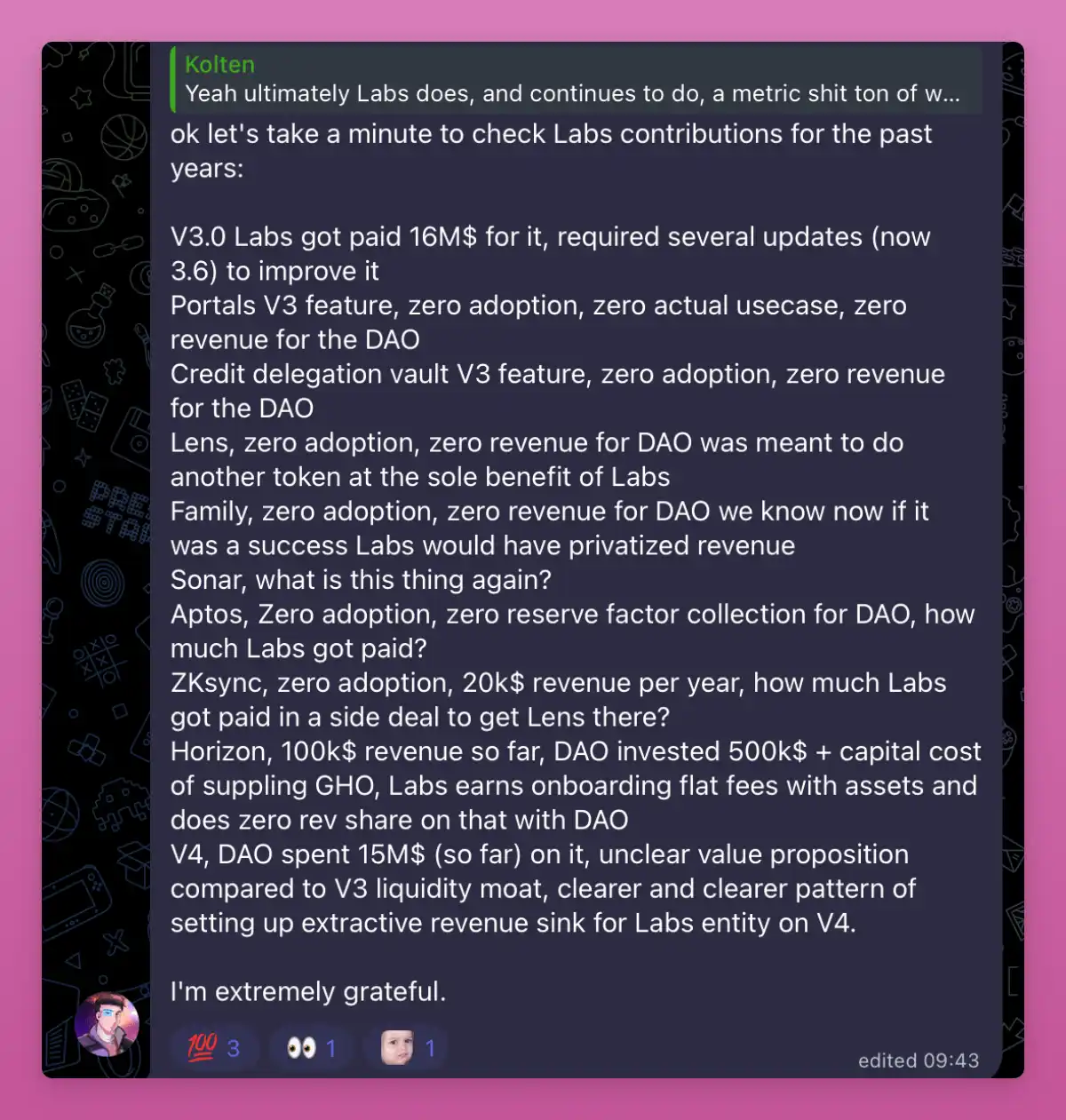 年間で1,000万ドルの損失による収益減少がガバナンス論争を引き起こし、Aave LabsがDAOを「裏切った」と指摘される image 4