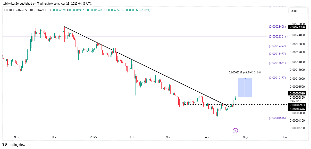 FLOKI tăng vọt 19% sau breakout tăng giá, sắp tăng thêm 45%? image 0