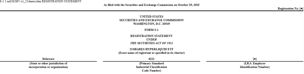 Hyperliquid : 21Shares dépose un ETF, une première pour un token DeFi image 1