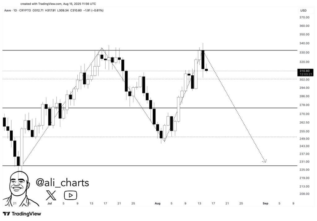 Aave’s Price Dynamics: Key Support at $302 and Resistance at $340 Suggest Potential Market Movements image 0