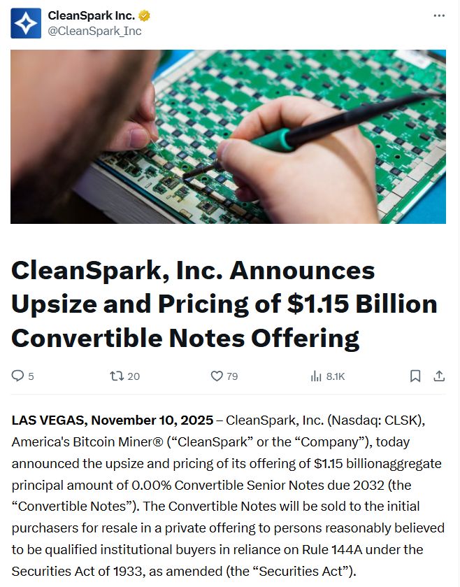 CleanSpark prévoit une levée de 1,15 milliard de dollars pour étendre ses activités de minage de bitcoin et ses infrastructures d’IA image 0