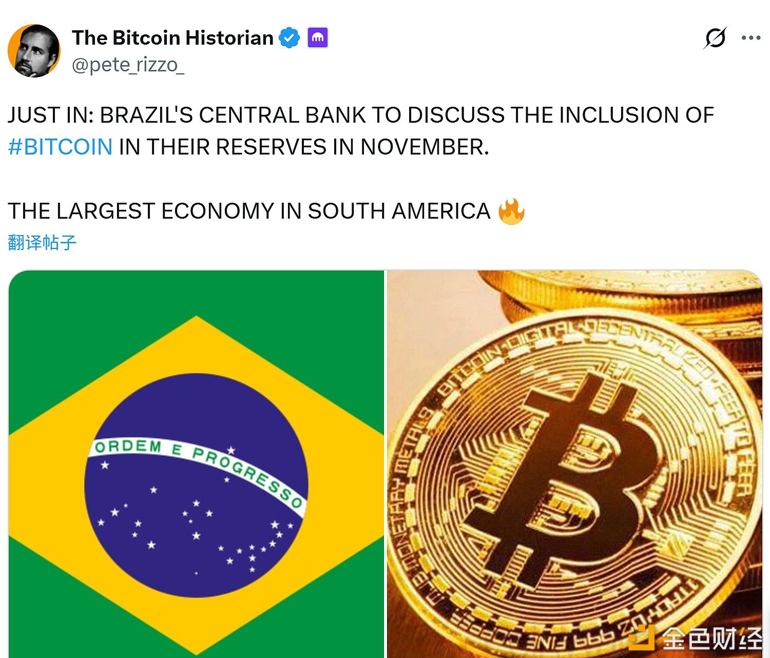 Bank Centralny Brazylii omówi w listopadzie kwestię włączenia Bitcoin do swoich rezerw walutowych.