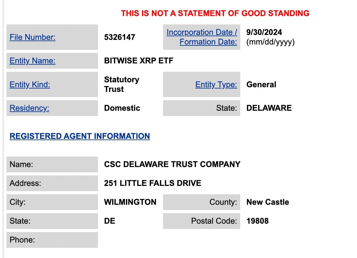 BREAKING: Bitwise files for XRP ETF via Delaware trust image 1