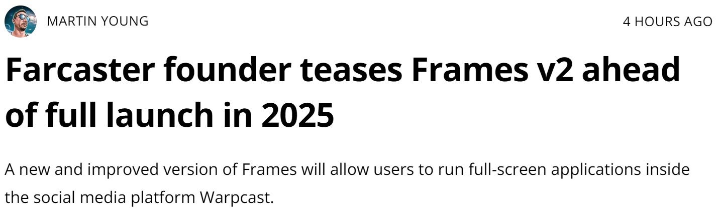 Web3 早报:Avalanche 在测试网启动 Avalanche9000 升级、Farcaster 联创透露 Frames v2 将于 2025 年全面推出、Web3 机构贷款和收益产品平台 OpenTrade 完成 400 万美元种子轮扩展融资 image 1