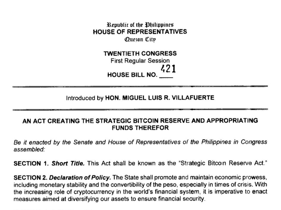 Philippines Lawmaker Proposes 10,000 BTC Strategic Reserve image 0