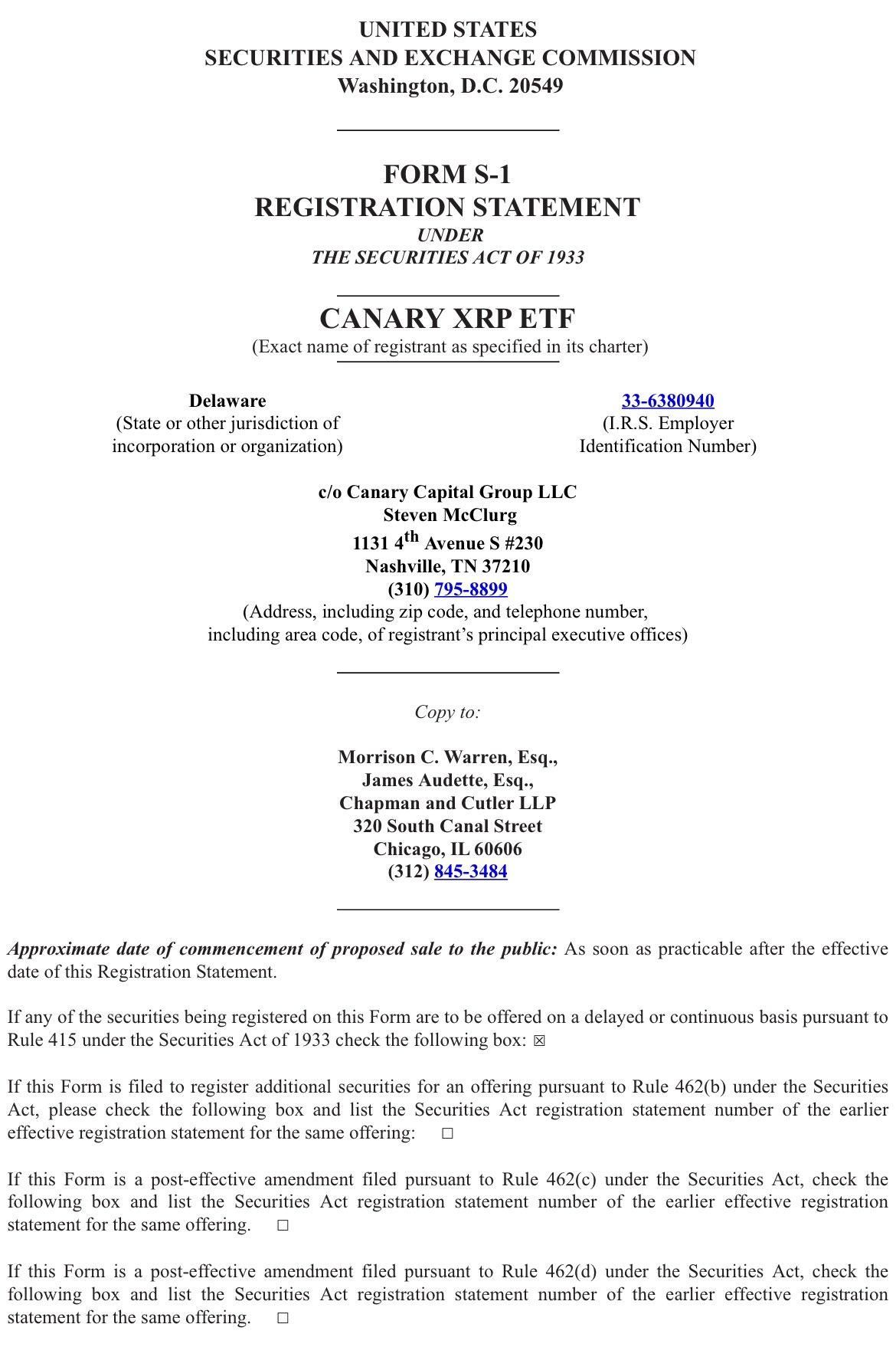 仅成立一个月的加密公司Canary Capital紧随Bitwise申请XRP ETF，获批关键因素或为美国大选结果 image 0