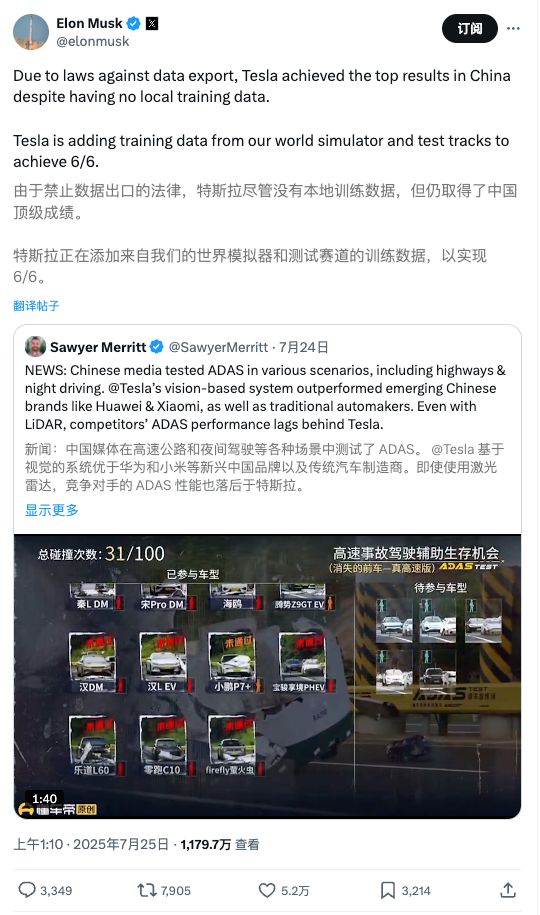 马斯克:特斯拉在中国测试第一!懂车帝:没有排名