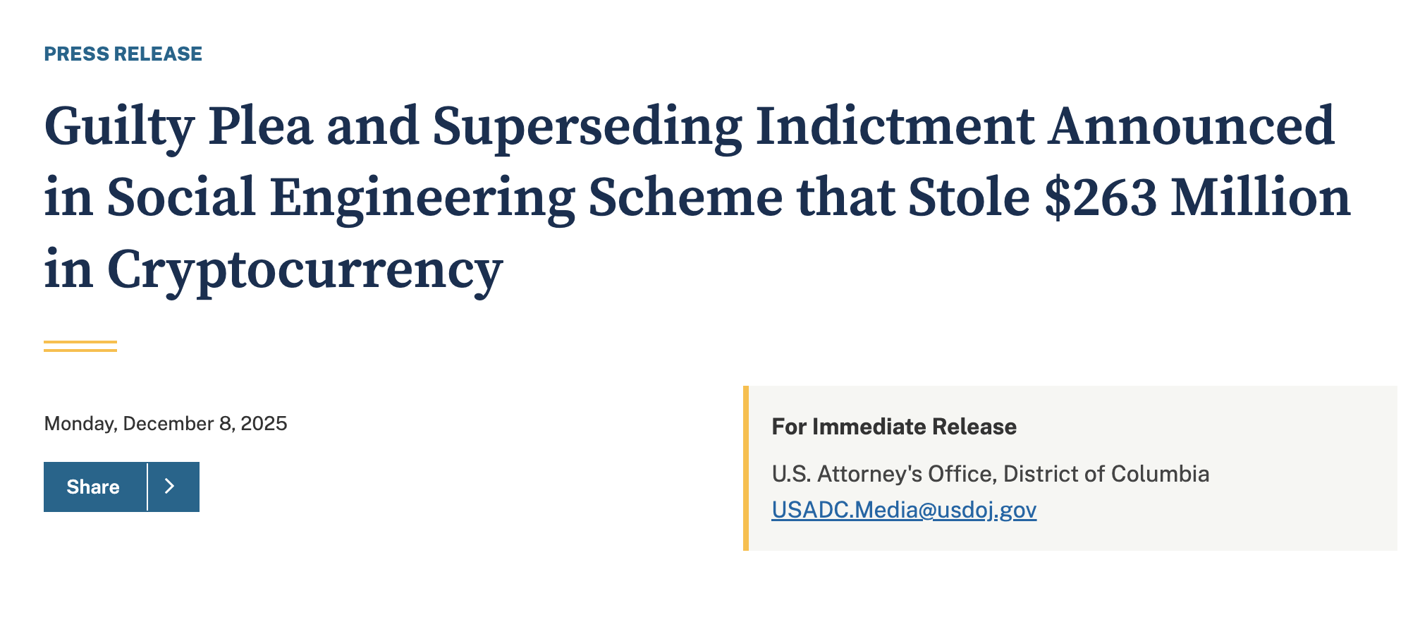 22歳の男性、2億6300万ドル規模の暗号資産シンジケートによるマネーロンダリングで有罪を認める image 0