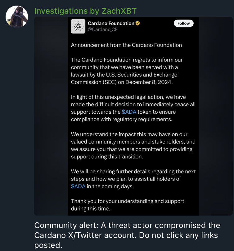 Cardano 推特遭駭：駭客謊稱被 SEC 提告，發布假代幣 ADAsol 來 Rug Pull image 3