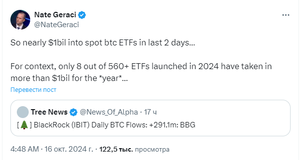 Биткоин-ETF компании BlackRock лидирует по стоимости в $1 млрд image 0