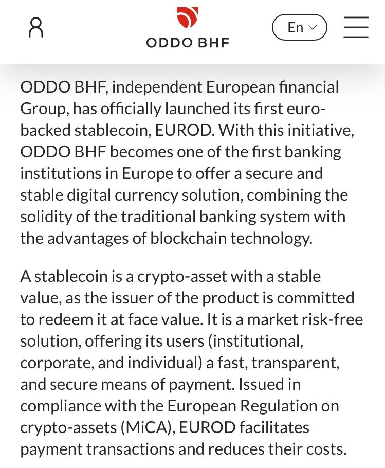 Stablecoin: El banco franco-alemán Oddo BHF lanza una alternativa europea al dominio del dólar image 0