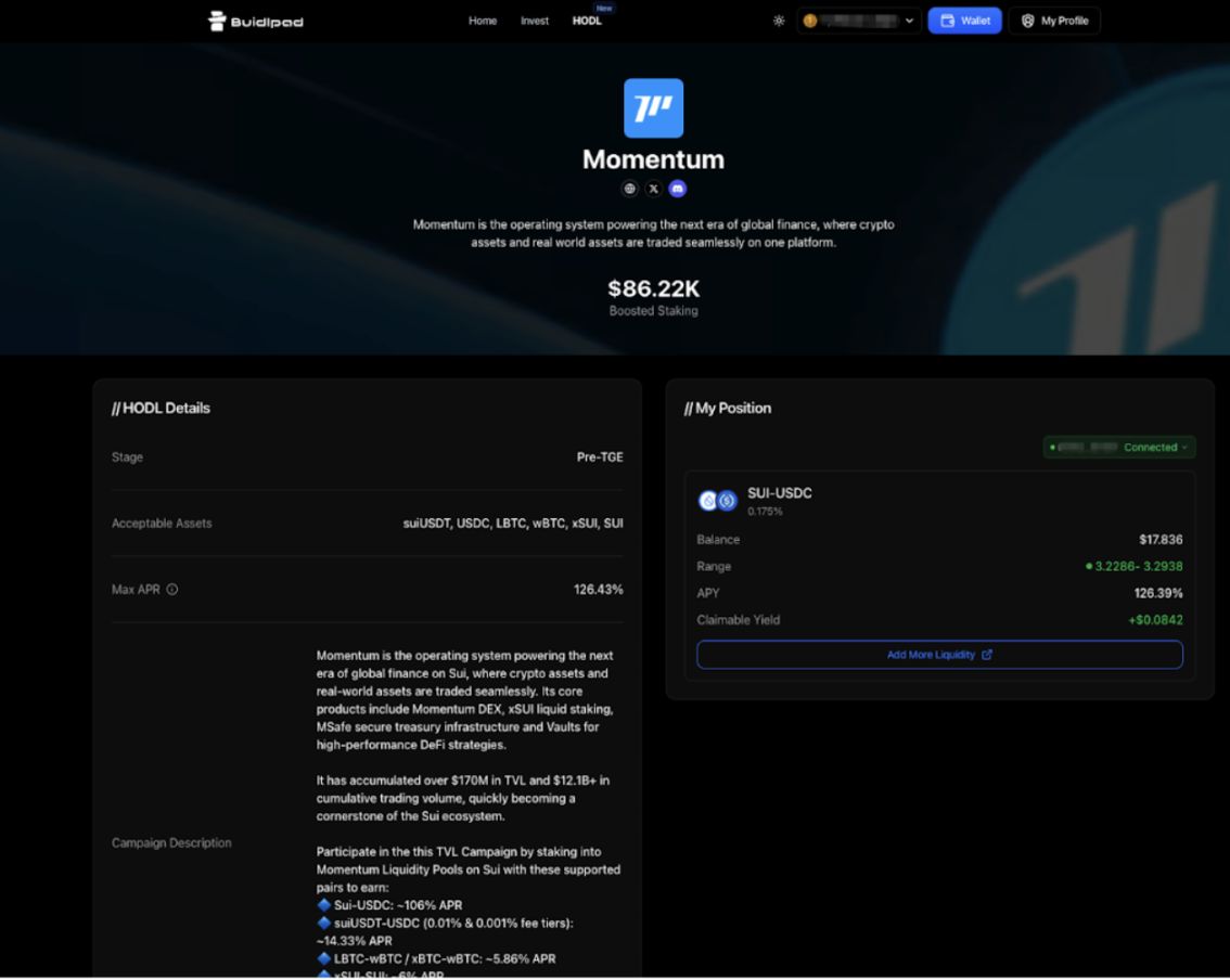 Momentum nakipagtulungan sa BuidlPad upang ilunsad ang HODL earning event, na may pinakamataas na taunang kita na maaaring umabot ng 155% image 5